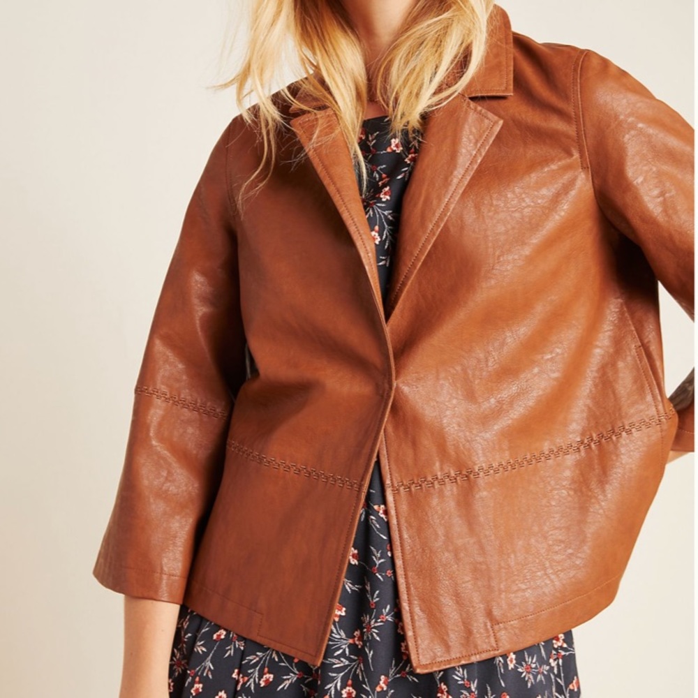 ANTHROPOLOGIE Embroidered Faux Leather Jacket - Picture 5 of 13